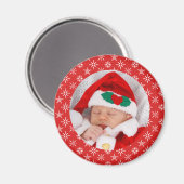 Custom Photo Santa Baby Red Background Snowflakes Magneet (Voorkant / Achterkant)