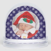 Custom Photo Santa Baby Snowflake Script Blue Sneeuwbol (Voorkant)