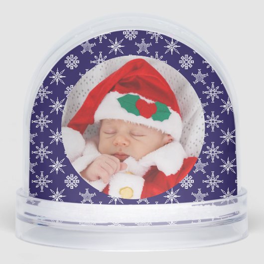 Custom Photo Santa Baby Snowflake Script Blue Sneeuwbol (Voorkant)