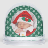 Custom Photo Santa Baby Snowflake Script Green Sneeuwbol (Voorkant)