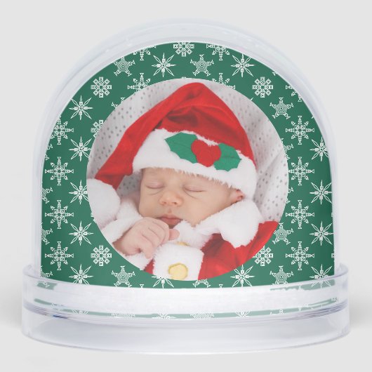 Custom Photo Santa Baby Snowflake Script Green Sneeuwbol (Voorkant)