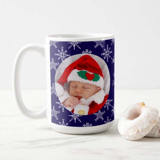 Custom Photo Santa Baby Snowflakes & Blue BKGRD Koffiemok (Met donut)