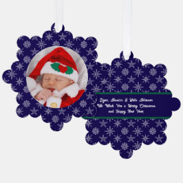 Custom Photo Santa Baby Snowflakes & Blue Paper Ornament Kaart