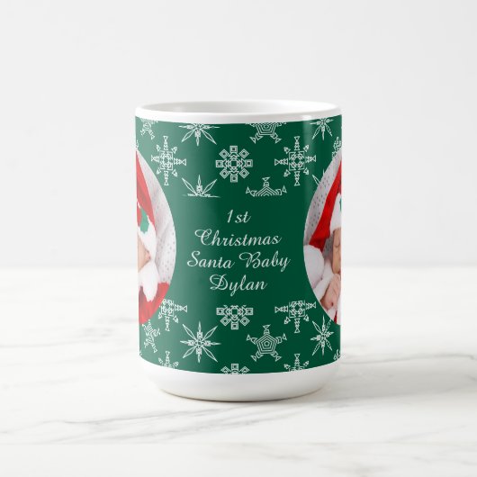 Custom Photo Santa Baby Snowflakes & Green Paper Koffiemok (Center)