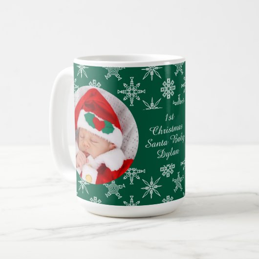 Custom Photo Santa Baby Snowflakes & Green Paper Koffiemok (Voorkant links)