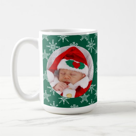 Custom Photo Santa Baby Snowflakes & Green Paper Koffiemok (Links)