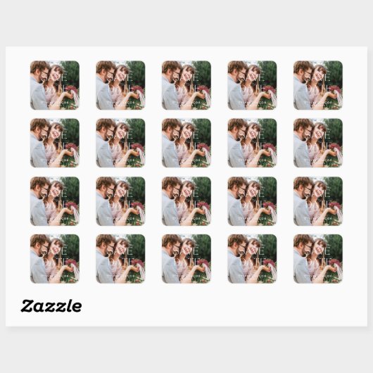 Custom Photo Save the Date with Couple Photo Vierkante Sticker (Vel)