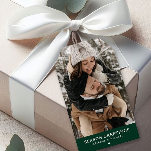 Custom Photo Seizoen Groet Kerstmis Cadeaulabel