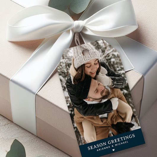 Custom Photo Seizoen Groet Kerstmis Cadeaulabel