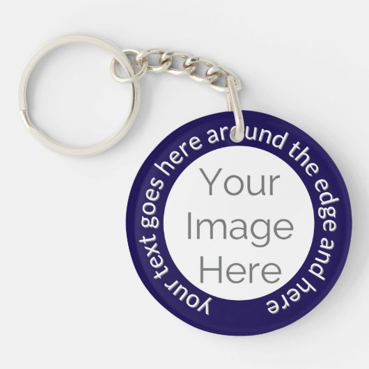 Custom Photo Sleutelhanger – Ronde tekst op Navy B (Voorkant)