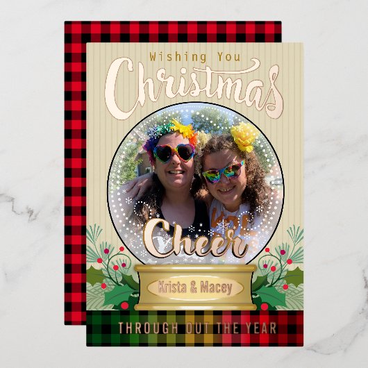 Custom Photo Snow Globe Christmas  Folie Feestdagenkaart (Voorkant / Achterkant)