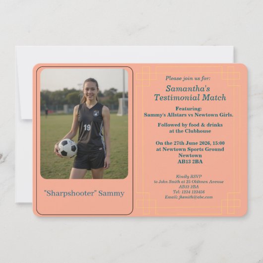 Custom Photo Soccer Testimonial Match Invitation Feestdagenkaart (Voorkant)