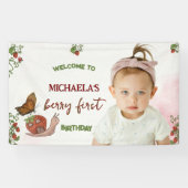 Custom Photo Strawberry 1st Birthday Welcome Sign  Spandoek (Horizontaal)