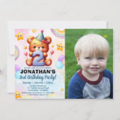 “Custom Photo Teddy Bear 2nd Birthday | Watercolor Kaart (Voorkant)