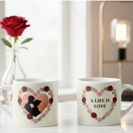 Custom Photo & Text Espresso Cup - Rose Heart Kop
