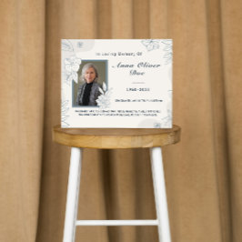 Custom Photo Text Floral Line Art Memorial Funeral Gastenboek