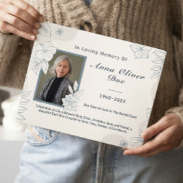 Custom Photo Text Floral Line Art Memorial Funeral Gastenboek