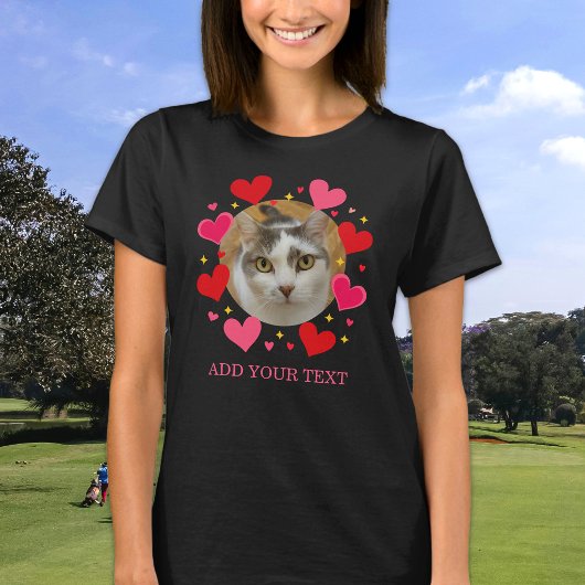 Custom Photo Text Red Love Hearts Personalized T-shirt