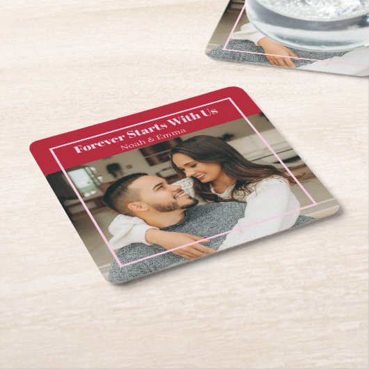 Custom Photo & Text Romantic Gift - Personalized  Kartonnen Onderzetters (Schuin)