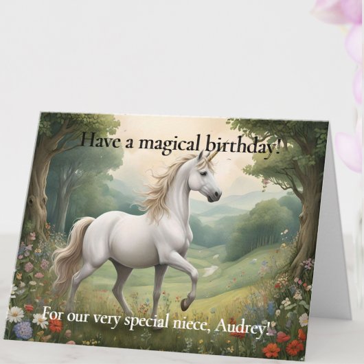Custom Photo Unicorn Birthday Card for Young Girl  Kaart