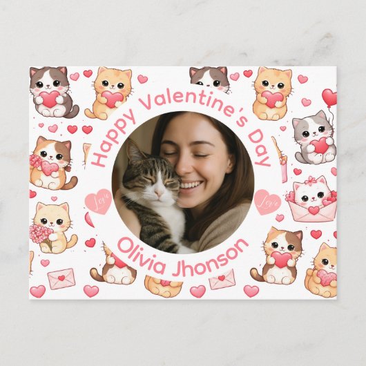 Custom Photo Valentine’s Day Cat Lover Postcard Briefkaart (Voorkant)