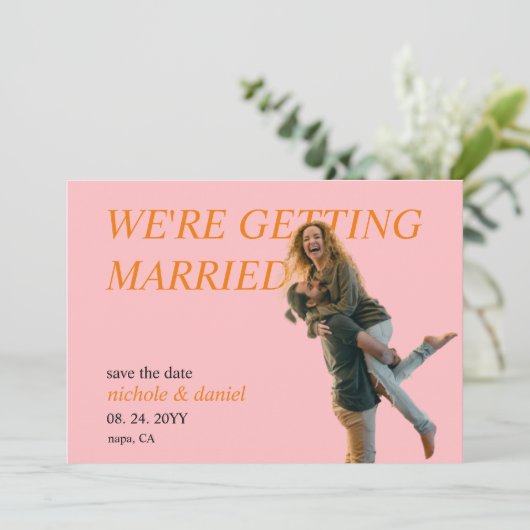 Custom Photo Vibrant Chic Wedding Save the Date  Kaart (Staand voorkant)