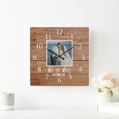 Custom Photo Wedding Jubileum Wood Mr & Mrs. Vierkante Klok (Huis)