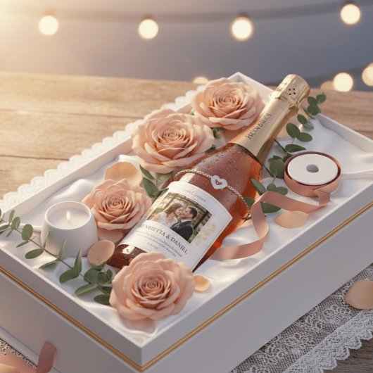 Custom Photo Wedding Wine Label - Henrietta & Dani Sparkling Wijnetiket