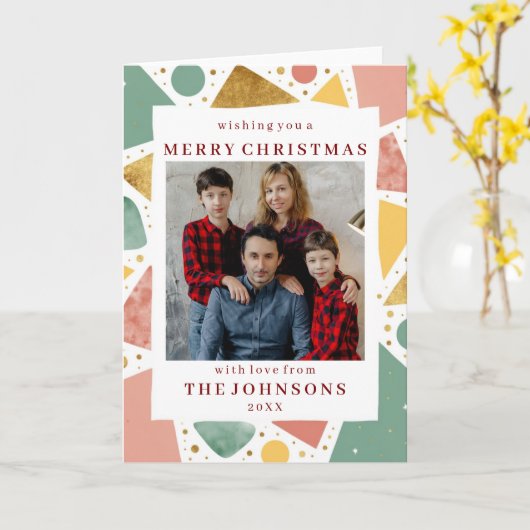 Custom Photo Whimsical Geometric Frame Greeting Kaart (Gele Bloem)