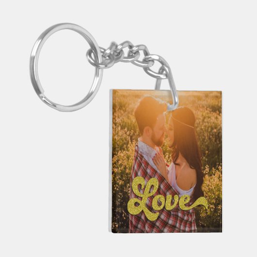 Custom Photo with Gold Love Overlay Sleutelhanger (Voorkant Links)