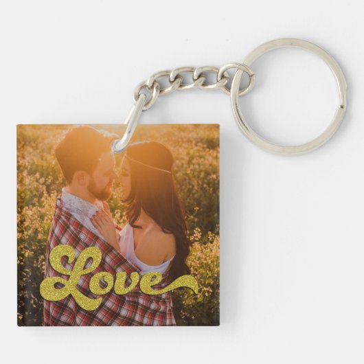 Custom Photo with Gold Love Overlay Sleutelhanger (Achterkant)