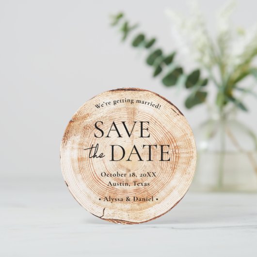 Custom Photo Wood Slice Rustic Wedding  Kaart (Staand voorkant)