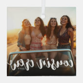 Custom Photo & Year Cousin Crew Cousins Photo Glas Ornament (Achterkant)