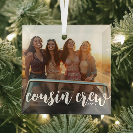 Custom Photo & Year Cousin Crew Cousins Photo Glas Ornament (Insitu)