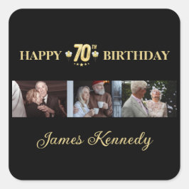 Custom photos black and gold 70th birthday party  vierkante sticker