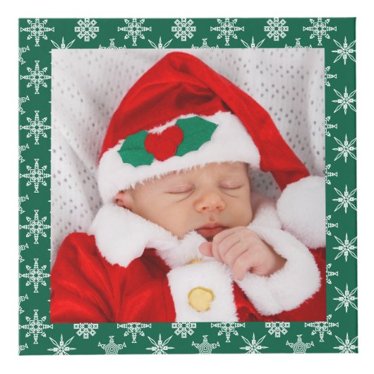 Custom Photos Santa Baby Green With Snowflakes SQ Kubus (Voorkant)
