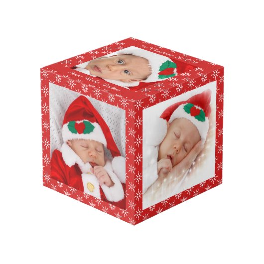 Custom Photos Santa Baby Red With Snowflakes SQ Kubus (Voorkant hoekig)