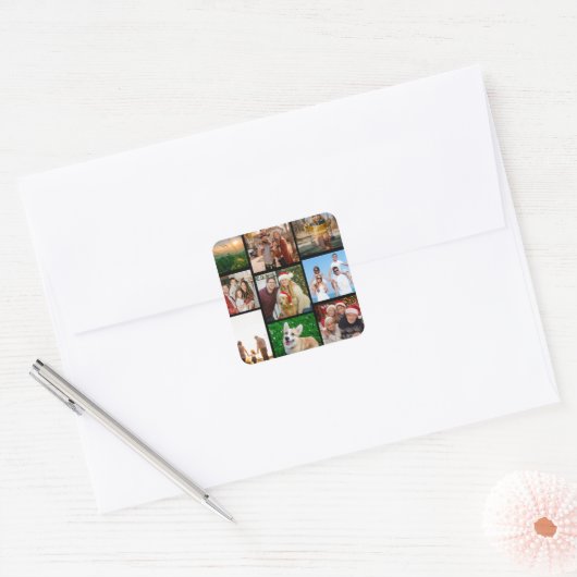 Custom Photos Stickers, Custom 9 Photos Vierkante Sticker (Envelop)
