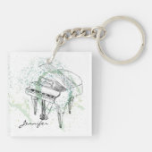 Custom Piano Illustration Art Drawing Music Lovers Sleutelhanger (Achterkant)