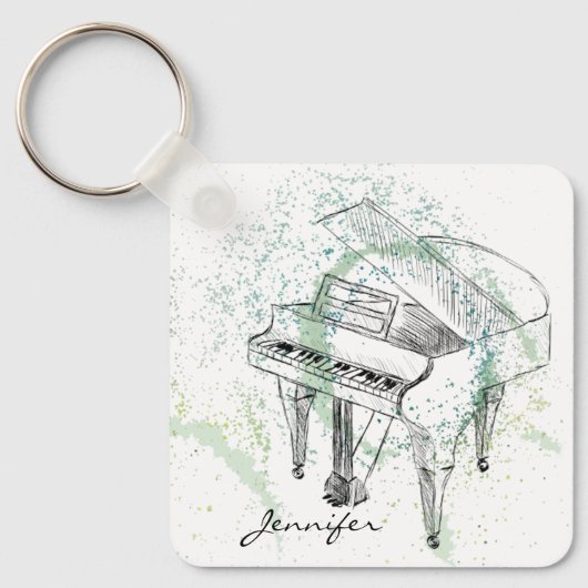 Custom Piano Illustration Art Drawing Music Lovers Sleutelhanger (Voorkant)