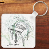 Custom Piano Illustration Art Drawing Music Lovers Sleutelhanger (Achterkant)