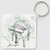 Custom Piano Illustration Art Drawing Music Lovers Sleutelhanger (Achterkant)