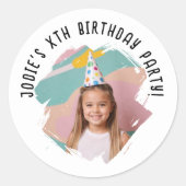 Custom Pic Name Artsy Brushstroke Birthday Any Age Ronde Sticker (Voorkant)