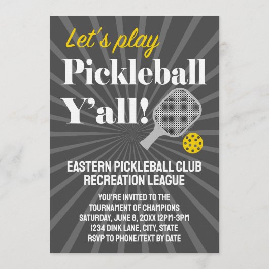 Custom Pickleball Invitations Tournament Team Club Kaart (Voorkant)
