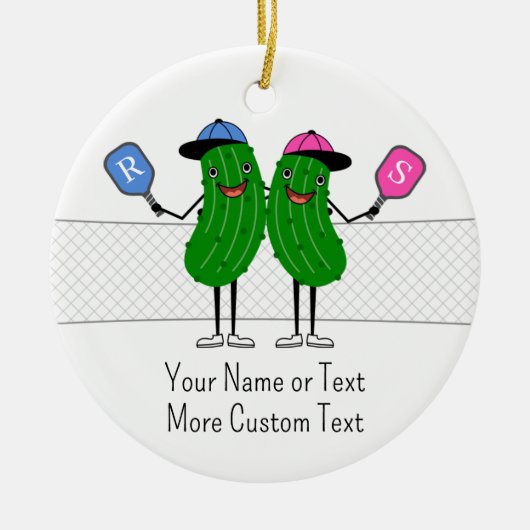 Custom Pickleball Paar Kerstmis Keramisch Ornament (Voorkant)