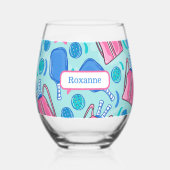 Custom Pickleball Paddles & Balls Blauw Preppy Wijnglas Zonder Voet (Voorkant)