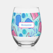 Custom Pickleball Paddles & Balls Blauw Preppy Wijnglas Zonder Voet (Achterkant)