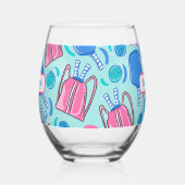 Custom Pickleball Paddles & Balls Blauw Preppy Wijnglas Zonder Voet (Links)