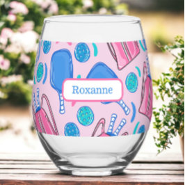 Custom Pickleball Paddles & Balls Pink Preppy Wijnglas Zonder Voet