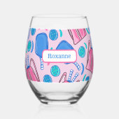 Custom Pickleball Paddles & Balls Pink Preppy Wijnglas Zonder Voet (Voorkant)